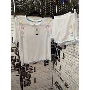 Emerson Road XL Pajamas White Textured Embroidery Star Short Sleeve Top & Shorts